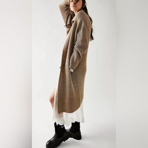FREE PEOPLE finely maxi cardi wool blend brown size XS oversized